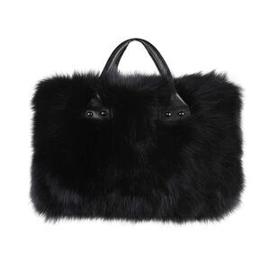 Luxury Fox Fur Shoulder Bag Women Silver Leather Tote